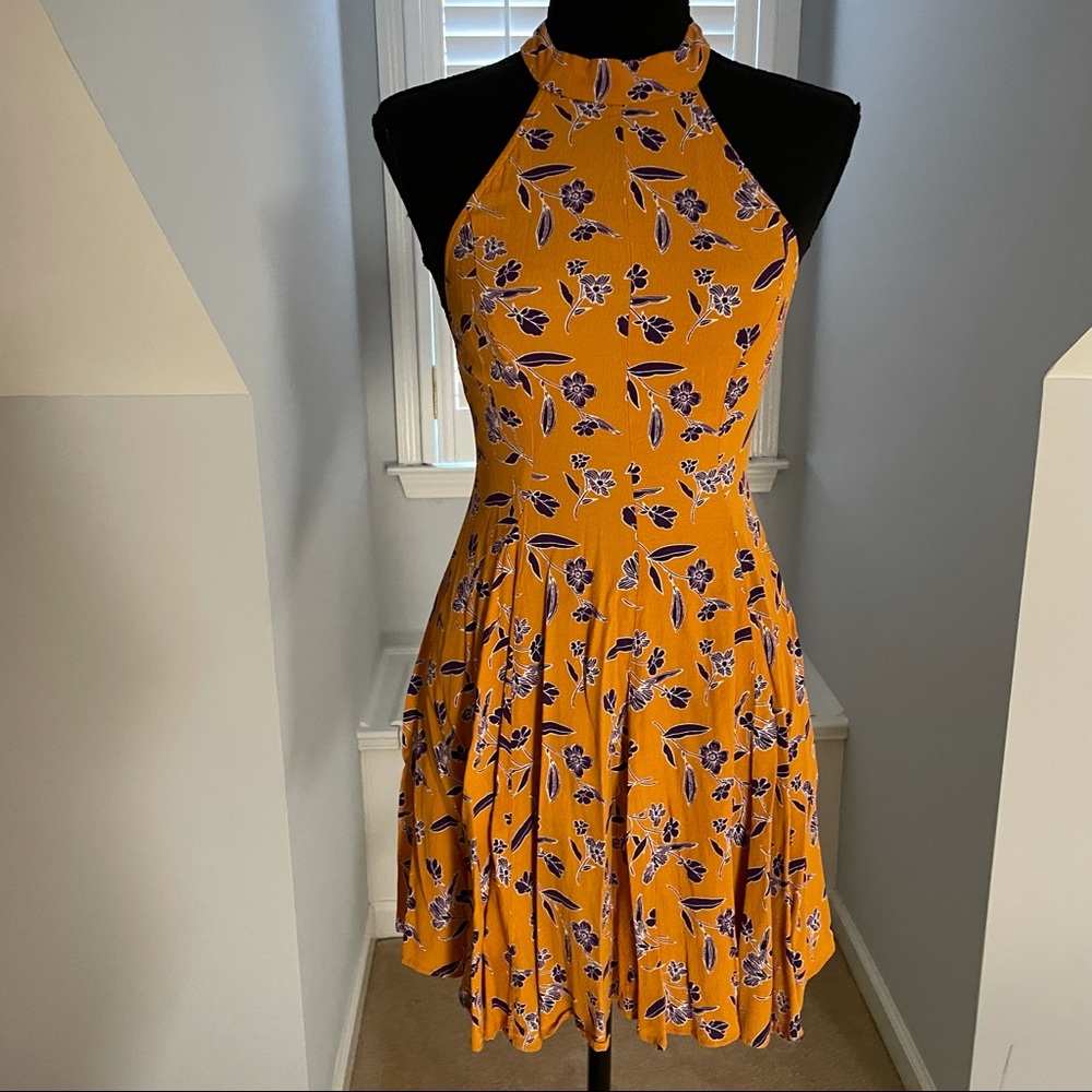 Urban Outfitters Mustard Yellow & Purple Halter Mini Dress